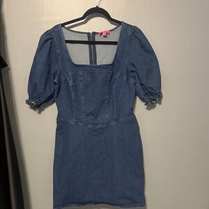 BETSEY JOHNSON Dark Denim Puff Sleeve Mini Dress